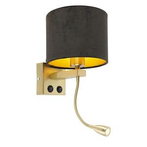 Moderné nástenné svietidlo zlatá / mosadz s čiernym zamatovým odtieňom - Brescia vyobraziť