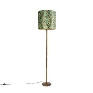 Vintage stojaca lampa zlatá s pávím odtieňom 40 cm - Simplo vyobraziť