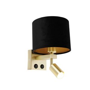Nástenná lampa z mosadze s lampou na čítanie a tienidlom 18 cm čierna - Brescia vyobraziť