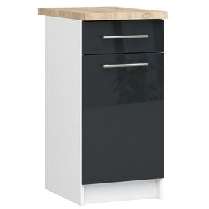 Kuchyňská skříňka Olivie S 40 1D 1S bílá/černá s grafitovým leskem/dub sonoma vyobraziť