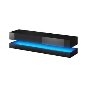 TV stolík Fly s LED osvetlením 140 cm čierny mat/čierny lesk vyobraziť