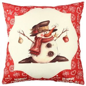 Vánoční dekorační polštář se sněhulákem VASO 43x43 cm bílý/červený vyobraziť