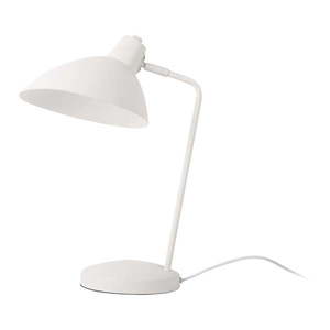 Biela stolová lampa s tienidlom vyobraziť