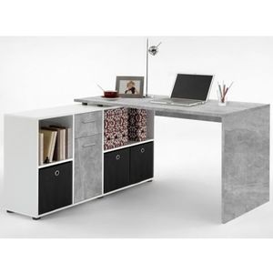 Písací stôl s regálom Lex, šedý betón/biela% vyobraziť