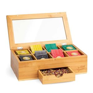 Klarstein Krabička na čaj s extra priehradkou, 8 vnútorných priehradiek, 120 čajových vrecúšok, plastové okienko, bambus vyobraziť