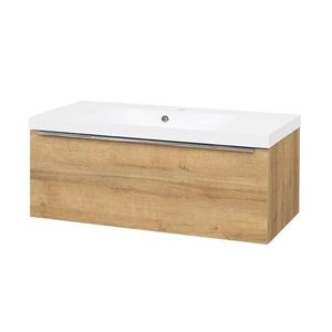 MEREO - Mailo, kúpeľňová skrinka s umývadlom z liateho mramoru 101 cm, dub Riviera, chróm madlo CN527M vyobraziť