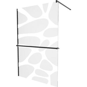 MEXEN/S - Kioto+ Sprchová zástena WALK-IN s poličkou a držiakom uterákov 140 x 200, biela vzor, čierna 800-140-121-70-97 vyobraziť