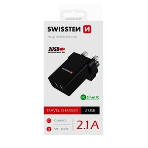 SWISSTEN Adaptér 230 V/2, 1 A 10, 5 W 2x USB, čierna vyobraziť
