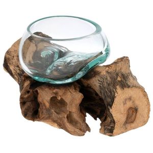 Fúkaná sklenená miska na teakovom dreve, 10 cm vyobraziť