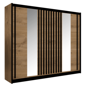 Skriňa s posuvnými dverami, dub craft/čierna, 250x215 cm, LADDER vyobraziť