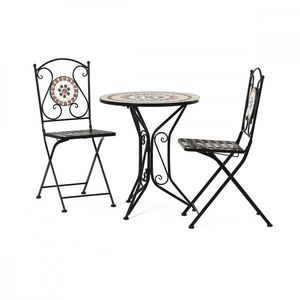 AUTRONIC US1200 SET Zahradní set, stůl + 2 židle, s keramickou mozaikou, kovová konstrukce, černý matný lak. vyobraziť