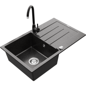Granitový kuchynský drez s batériou MEXEN BRUNO čierno škvrnitý/čierny vyobraziť