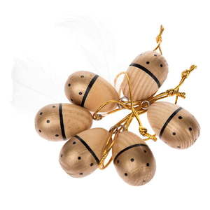 Súprava 6 drevených závesných dekorácií v zlatej farbe Dakls Easter Eggs vyobraziť