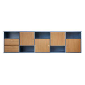 Modrá/v prírodnej farbe nízka závesná komoda v dekore duba 220x61 cm Mistral – Hammel Furniture vyobraziť