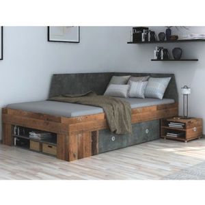 Úložná posteľ so zástenou Junior 120x200 cm, vintage optika dreva/tmavý betón% vyobraziť