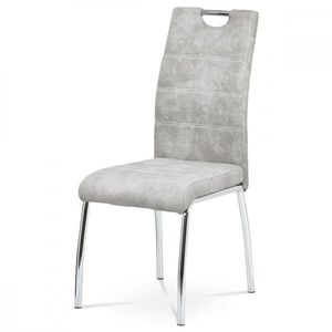 AUTRONIC HC-486 SIL3 Jedálenská stolička, strieborná látka COWBOY v dekore vintage kože, biele prešitie, kovová štvornohá chrómovaná podnož vyobraziť
