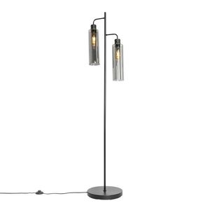Moderná stojaca lampa čierna s dymovým sklom 2 svetlá - Stavelot vyobraziť