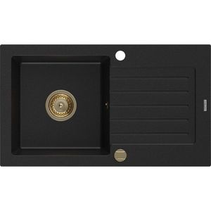 MEXEN/S MEXEN/S - Pablo granitový drez 1-miska s odkvapkávačom 752 x 436 mm, čierny, zlatý sifón 6510751010-77-G vyobraziť