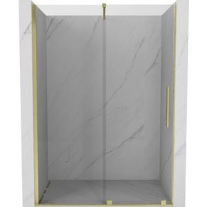 MEXEN/S - Velár posuvné sprchové dvere 130, transparent, zlatá kartáčovaná 871-130-000-01-55 vyobraziť