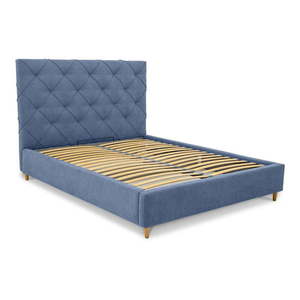 Modrá čalúnená dvojlôžková posteľ s úložným priestorom a roštom 160x200 cm Bee – Scandic vyobraziť