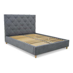 Sivá čalúnená dvojlôžková posteľ s úložným priestorom a roštom 160x200 cm Bee – Scandic vyobraziť