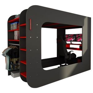 Sconto Poschodová posteľ s PC stolom MSPACE sivá/červená vyobraziť