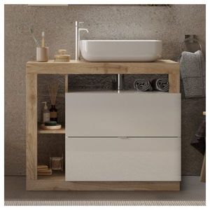 Sconto Umývadlová skrinka s umývadlom HAMBURG 9 biela lesklá/dub cadiz vyobraziť