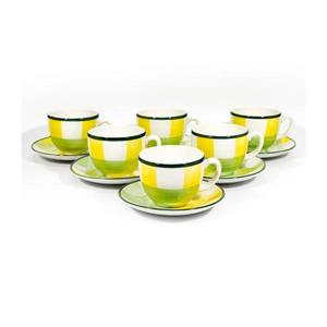 Kávová sada 6x keramická šálka Tereza s podšálkou biela žltá zelená vyobraziť