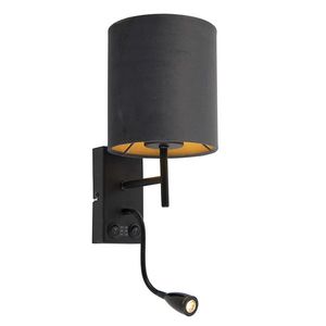 Nástenná lampa v štýle Art Deco čierna so zamatovým tmavosivým odtieňom - Stacca vyobraziť
