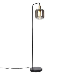 Dizajnová stojaca lampa čierna so zlatom a dymovým sklom - Zuzanna vyobraziť