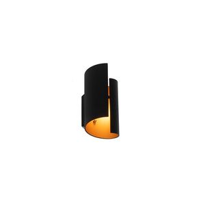 Dizajnová nástenná lampa čierna so zlatom - Faldo vyobraziť