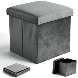 Taburet s úložným prostorem DIEGO L sametový šedý vyobraziť