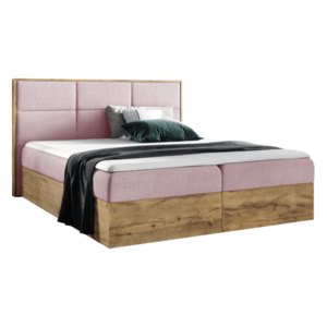 Boxspringová posteľ, 140x200, ružová látka Kronos/dub lancelot, WOOD 2 vyobraziť