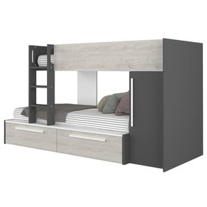 Sconto Poschodová posteľ so skriňou EMMET I pínia cascina/sivá, 90x200 cm vyobraziť