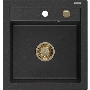 MEXEN/S MEXEN/S - Vito Vito granitový drez 1-miska 520x490 mm, czarny/srebrny metalik, + zlatý sifón 6503521000-73-G vyobraziť