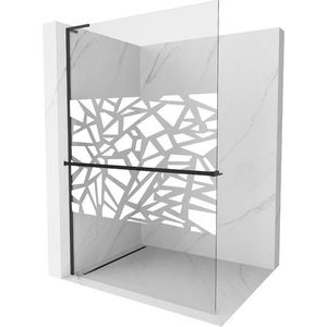 MEXEN/S - Kioto+ L Sprchová zástena WALK-IN s poličkou a držiakom uterákov 100 x 200 cm, biely vzor, čierna 800-100-123-70-85 vyobraziť
