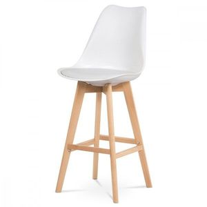AUTRONIC CTB-801 WT barová stolička plast, sedák biela ekokoža/nohy masív prírodný buk vyobraziť