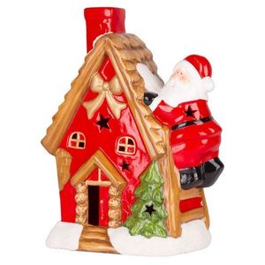 Dekorácia MagicHome Vianoce, Domček so santom na streche, LED, terakota, 2xAAA, 27x13x34 cm vyobraziť