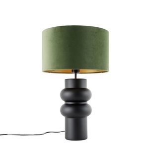 Design tafellamp zwart velours kap groen met goed 35 cm - Alisia vyobraziť