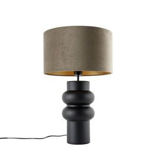 Design tafellamp zwart velours kap taupe met goud 35 cm - Alisia vyobraziť