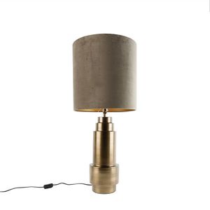 Tafellamp brons velours kap taupe met goud 40 cm - Bruut vyobraziť