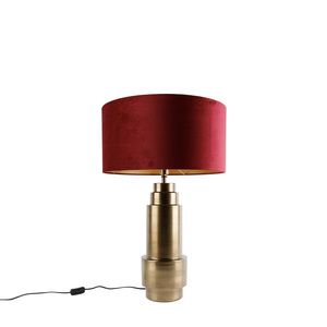 Tafellamp brons velours kap rood met goud 50 cm - Bruut vyobraziť