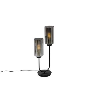 Stolná lampa Art Deco čierna s dymovým sklom 2-svetlo - Laura vyobraziť