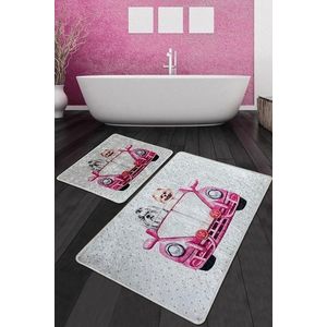 Sada 2 kusů koupelnových předložek Dogs Vosvos růžovo-bílá vyobraziť