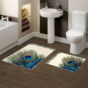 Sada 2 kusů koupelnových předložek Peacock modrá/béžová vyobraziť