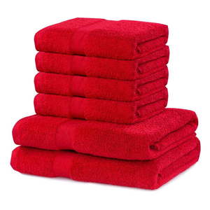 Set 2 bavlnených červených osušiek a 4 uterákov DecoKing Marina vyobraziť