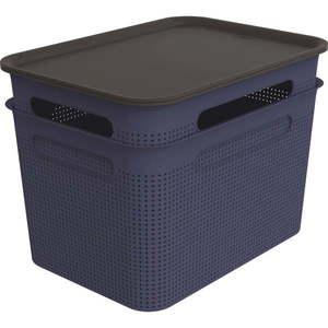 Tmavomodré plastové úložné boxy s vekom v súprave 2 ks 26, 5x36, 5x26 cm Brisen – Rotho vyobraziť