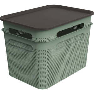 Zelené plastové úložné boxy s vekom v súprave 2 ks 26, 5x36, 5x26 cm Brisen – Rotho vyobraziť