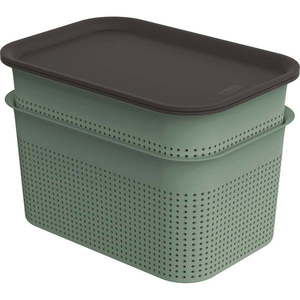 Zelené plastové úložné boxy s vekom v súprave 2 ks 18, 5 x26, 5x18 cm Brisen – Rotho vyobraziť