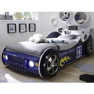 Detská pretekárska posteľ Energy 90x200 cm, modré auto s osvetlením% vyobraziť